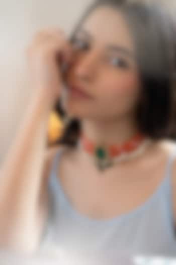 Gold Plated Pearl & Orange Onyx Beaded Choker Necklace by Do Taara at Pernia's Pop Up Shop