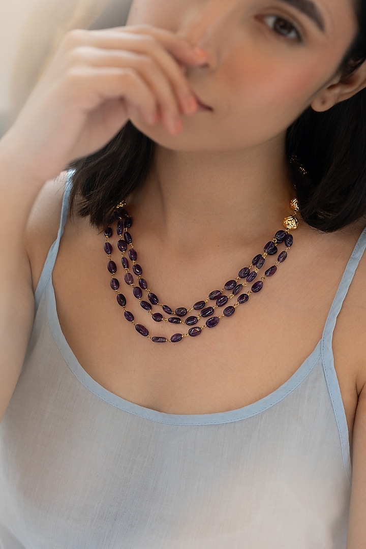 Gold Plated Purple Amethyst Stone Necklace by Do Taara at Pernia's Pop Up Shop