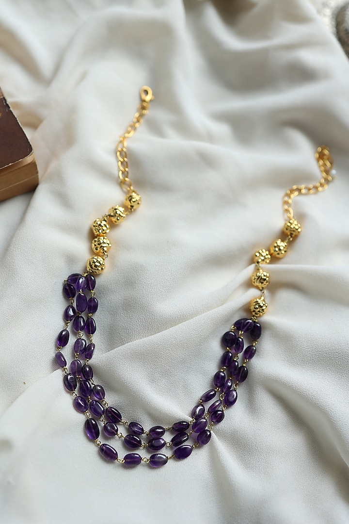 Gold Plated Purple Amethyst Stone Necklace by Do Taara at Pernia's Pop Up Shop