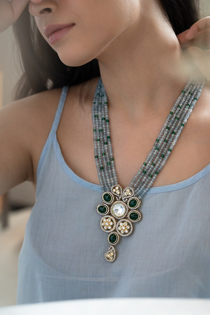 Gold Plated Polki & Cubic Zirconia Necklace by Do Taara at Pernia's Pop Up Shop