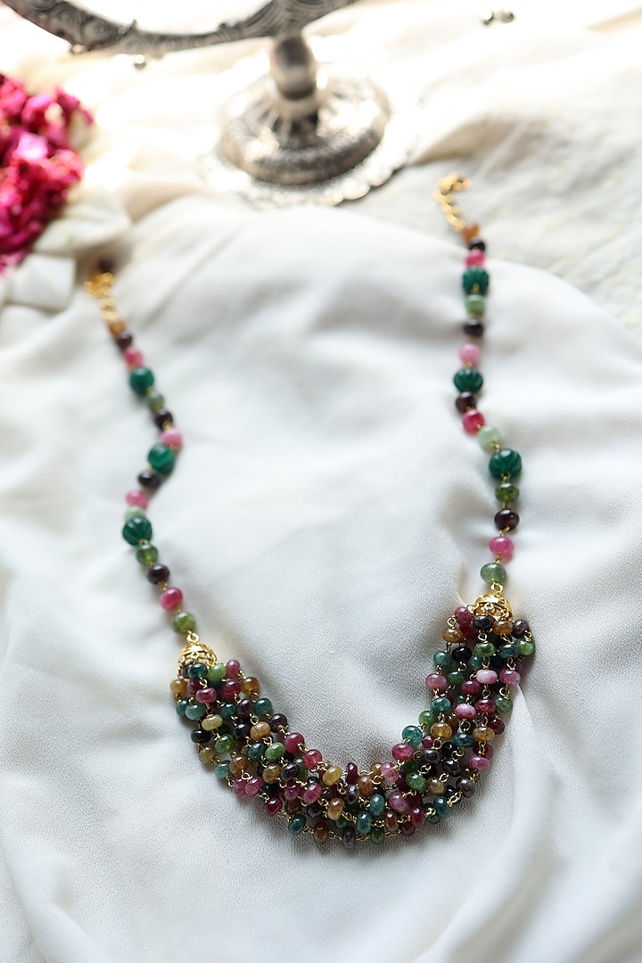 Gold Plated Multi-Colored Tourmaline Stone Layered Necklace by Do Taara at Pernia's Pop Up Shop