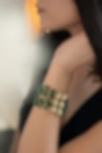 Gold Plated Kundan & Jade Stone Adjustable Bracelet by Do Taara at Pernia's Pop Up Shop