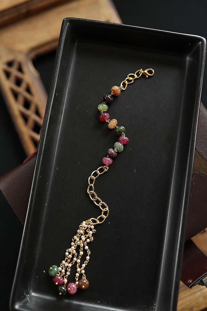 Gold Plated Multi-Colored Tourmaline Stone Adjustable Bracelet by Do Taara at Pernia's Pop Up Shop