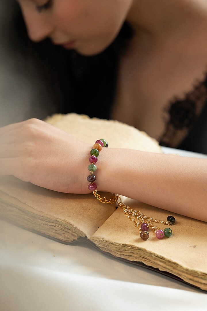 Gold Plated Multi-Colored Tourmaline Stone Adjustable Bracelet by Do Taara at Pernia's Pop Up Shop