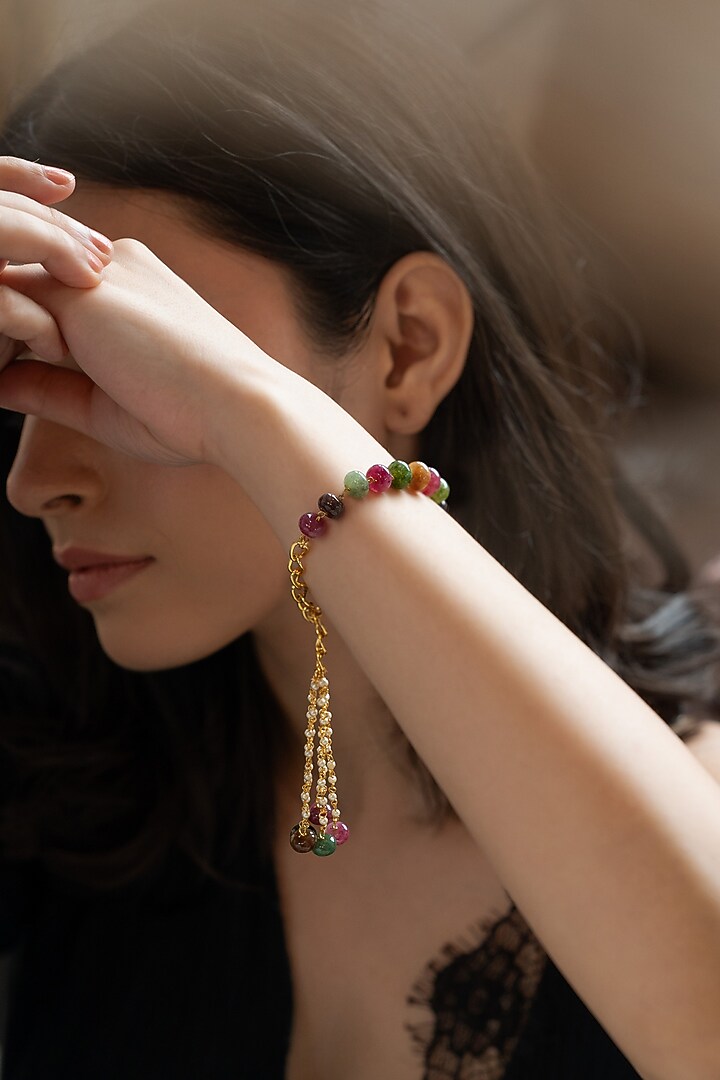 Gold Plated Multi-Colored Tourmaline Stone Adjustable Bracelet by Do Taara at Pernia's Pop Up Shop
