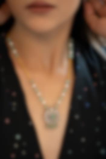 Rhodium Plated Polki & Cubic Zirconia Pendant Necklace by Do Taara at Pernia's Pop Up Shop