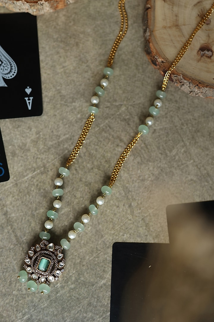 Rhodium Plated Polki & Cubic Zirconia Pendant Necklace by Do Taara at Pernia's Pop Up Shop