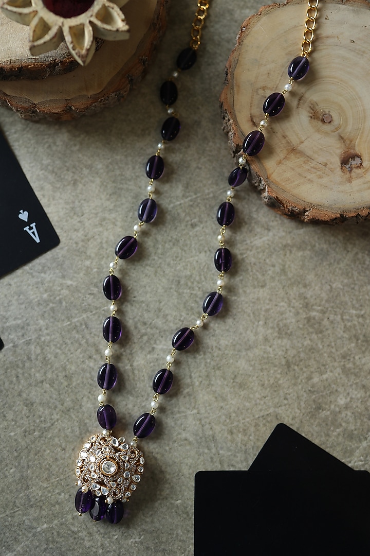 Gold Plated Purple Polki Necklace by Do Taara at Pernia's Pop Up Shop