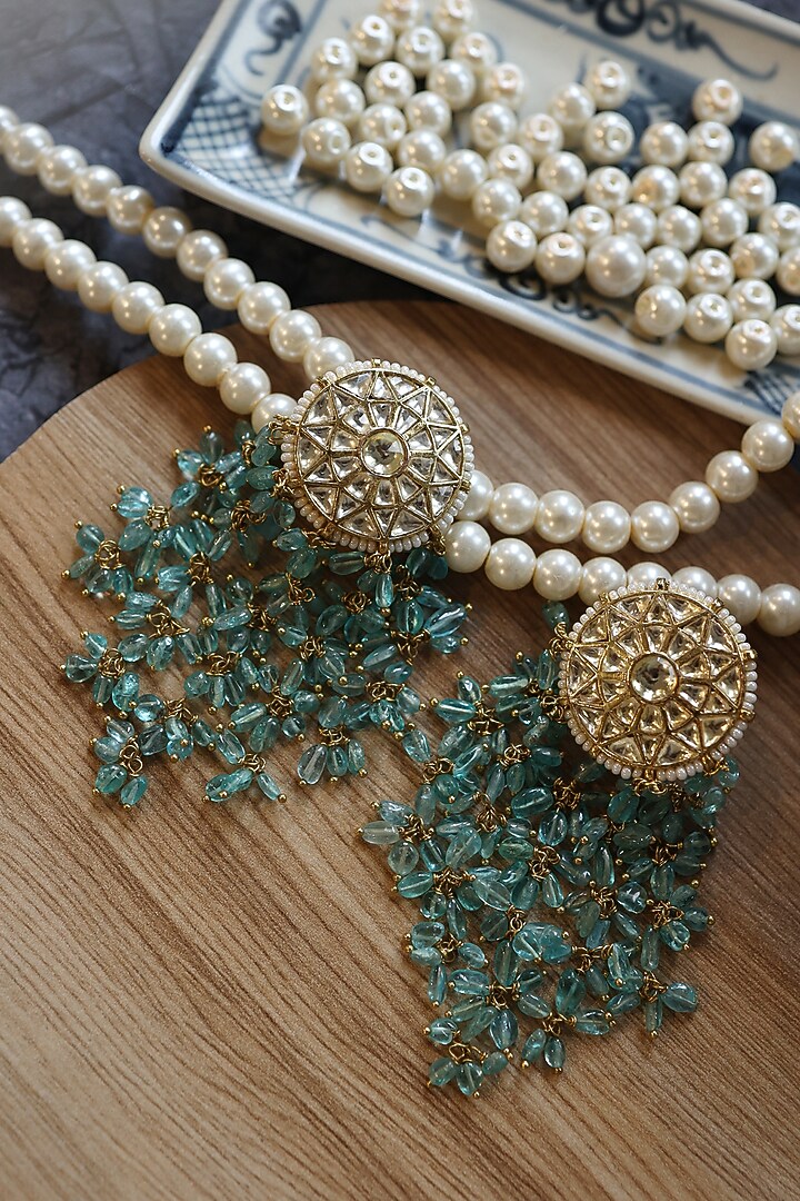 Gold Plated Kundan & Turquoise Stone Dangler Earrings by Do Taara at Pernia's Pop Up Shop