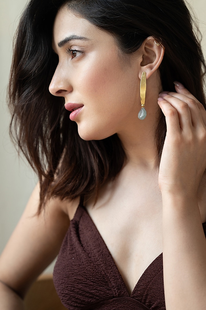 Gold Plated Mint Fluorite Dangler Earrings by Do Taara at Pernia's Pop Up Shop