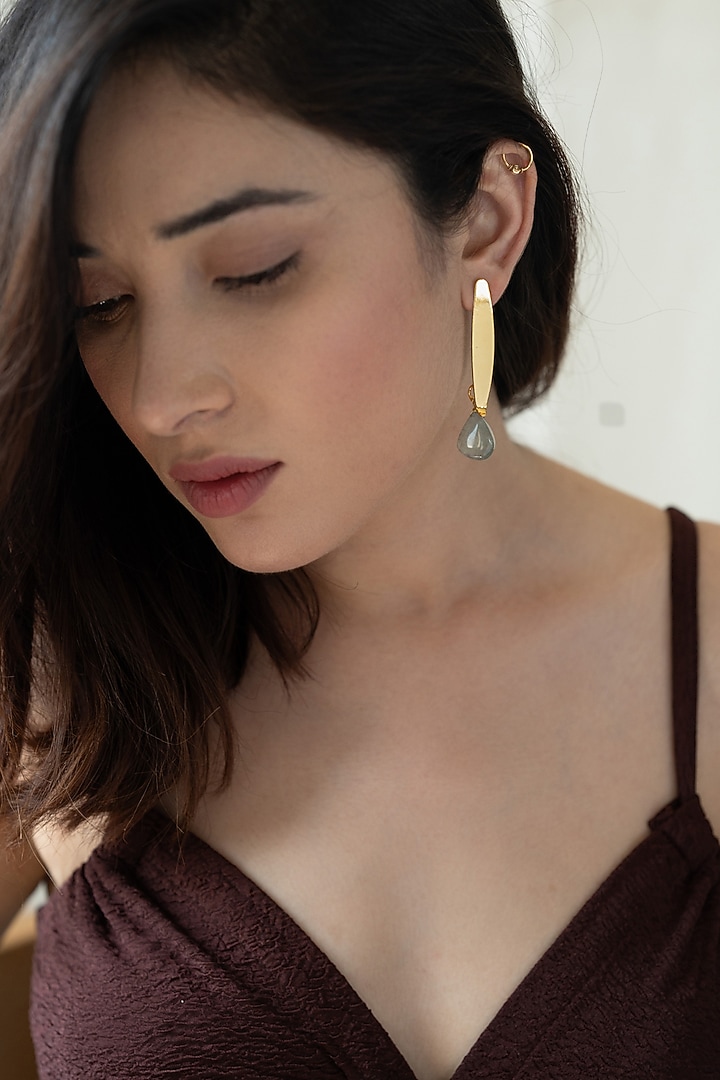 Gold Plated Mint Fluorite Dangler Earrings by Do Taara at Pernia's Pop Up Shop