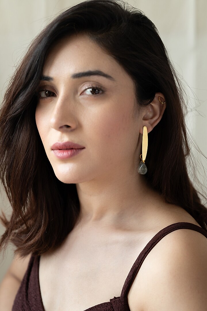 Gold Plated Mint Fluorite Dangler Earrings by Do Taara at Pernia's Pop Up Shop