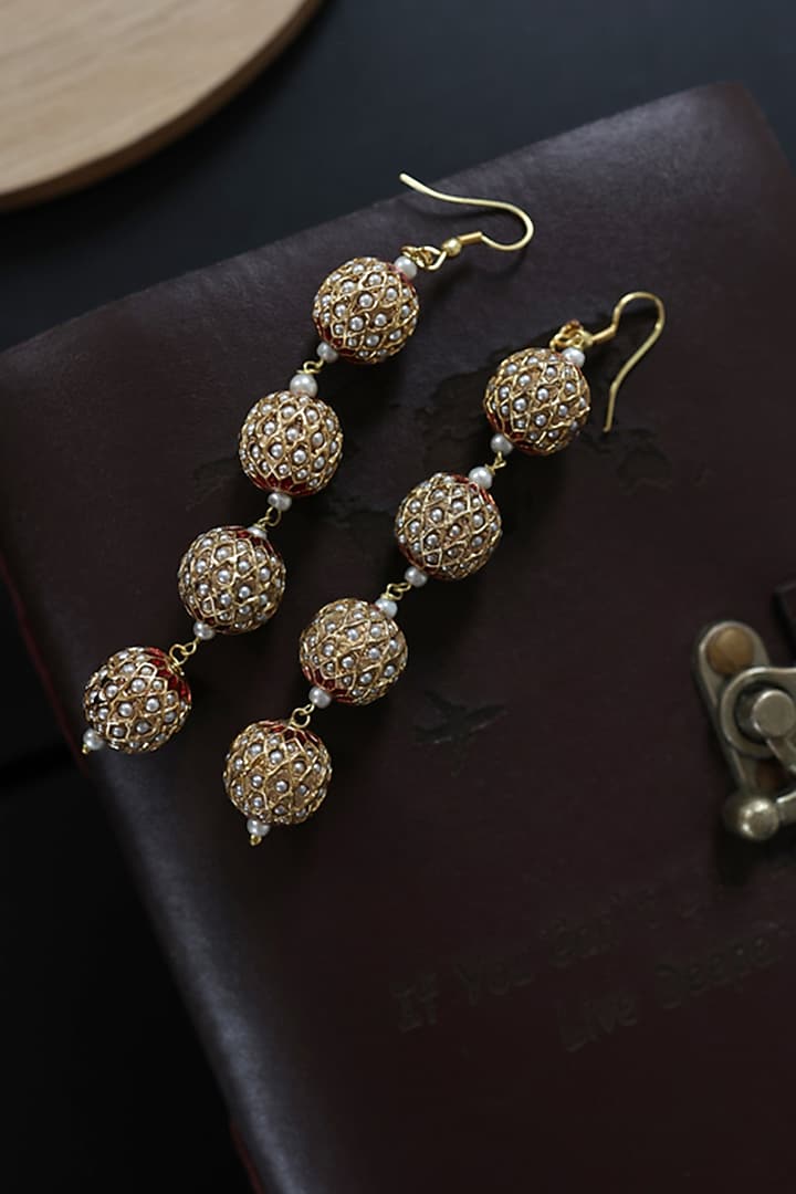 Gold Plated Shell Pearl & Jadau Dangler Earrings by Do Taara at Pernia's Pop Up Shop