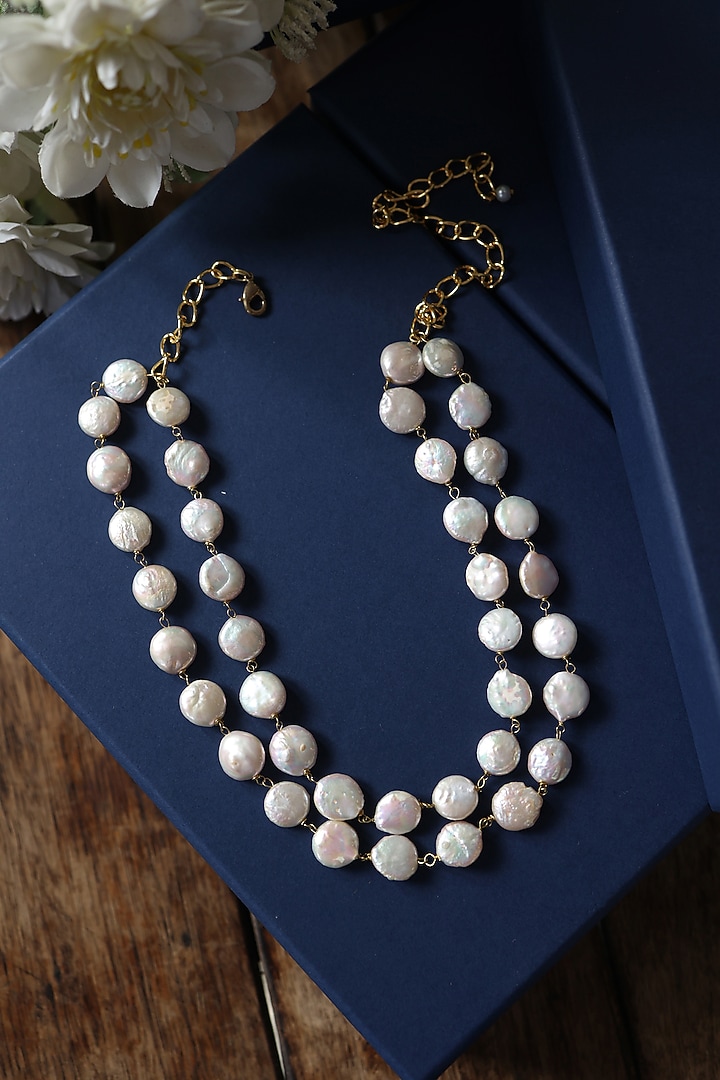Gold Plated Pearl Layered Necklace by Do Taara at Pernia's Pop Up Shop