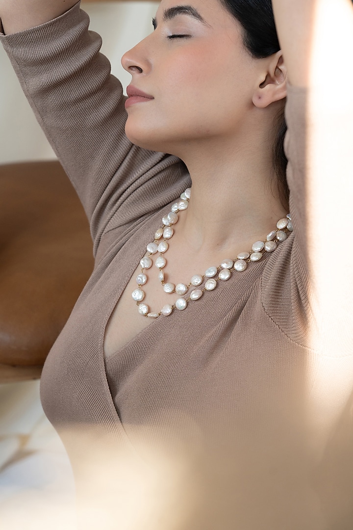 Gold Plated Pearl Layered Necklace by Do Taara at Pernia's Pop Up Shop