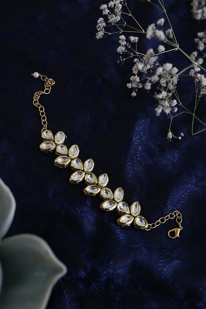 Gold Plated Kundan Polki & Pearl Bracelet by Do Taara at Pernia's Pop Up Shop