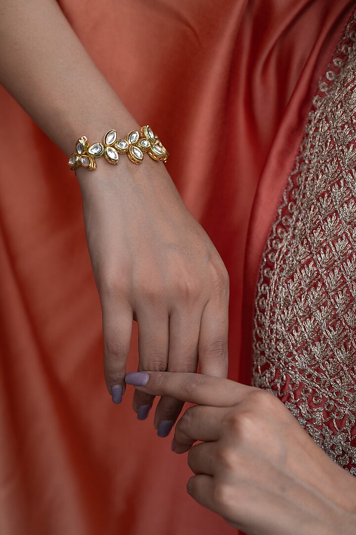 Gold Plated Kundan Polki & Pearl Bracelet by Do Taara at Pernia's Pop Up Shop