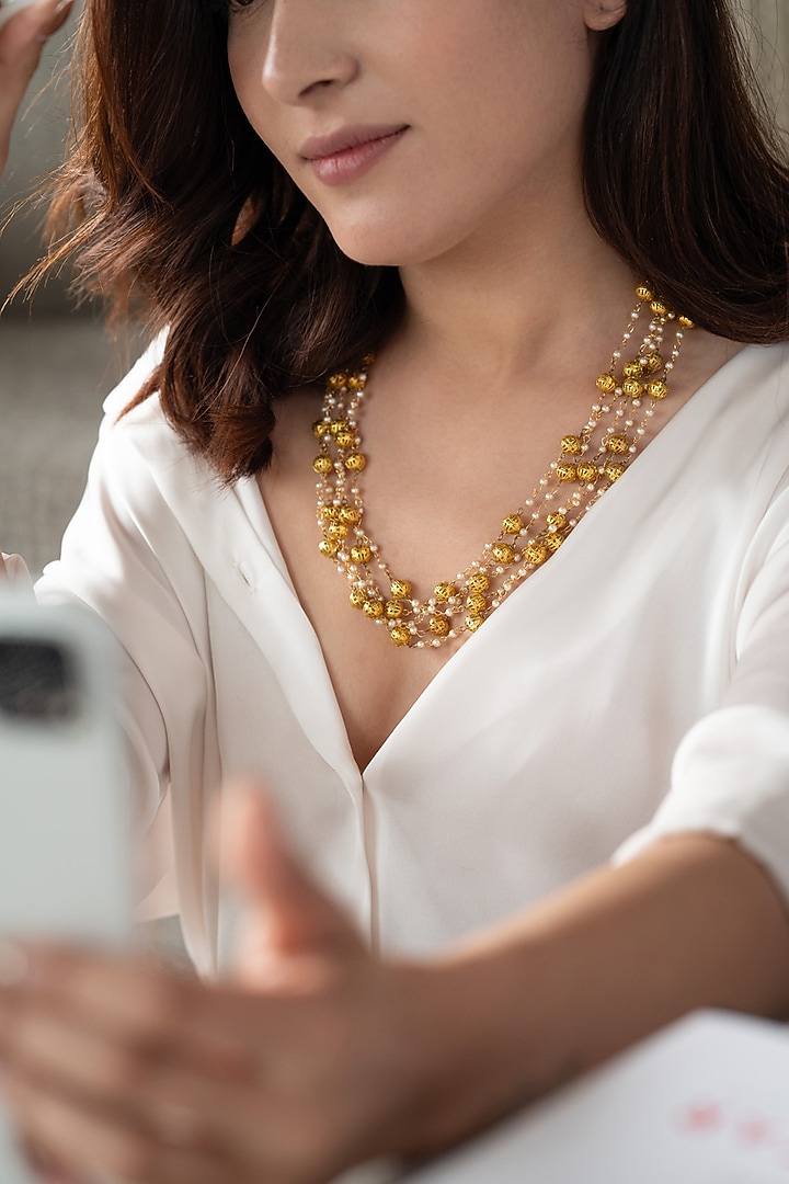 Gold Plated Shell Pearl Layered Necklace by Do Taara at Pernia's Pop Up Shop