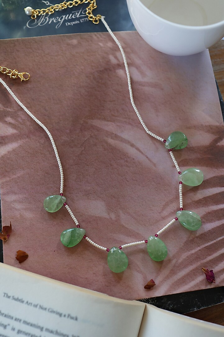 Gold Plated Shell Pearl & Fluorite Necklace by Do Taara at Pernia's Pop Up Shop