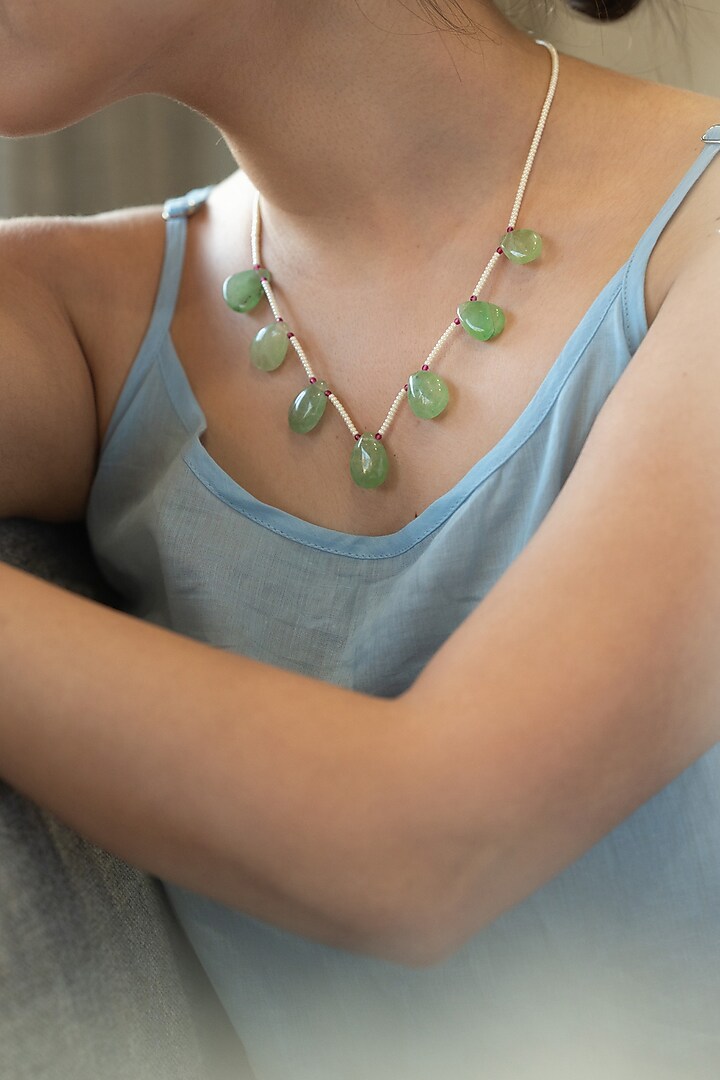 Gold Plated Shell Pearl & Fluorite Necklace by Do Taara at Pernia's Pop Up Shop