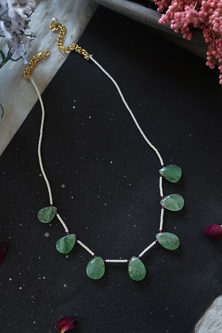 Gold Plated Shell Pearl & Fluorite Necklace by Do Taara at Pernia's Pop Up Shop