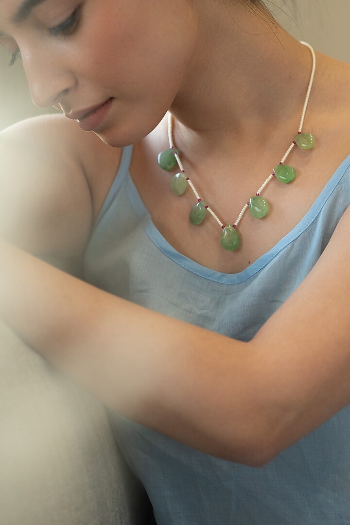 Gold Plated Shell Pearl & Fluorite Necklace by Do Taara at Pernia's Pop Up Shop