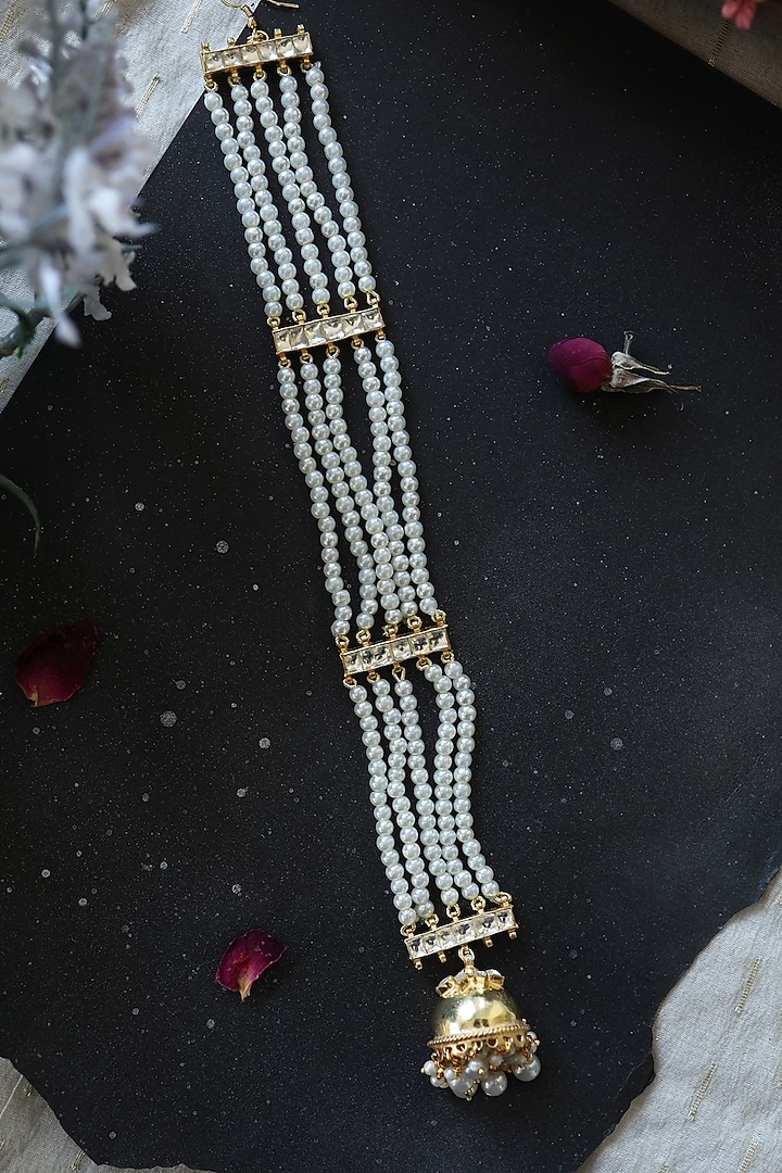 Gold Plated Kundan Polki & Pearl Necklace by Do Taara at Pernia's Pop Up Shop