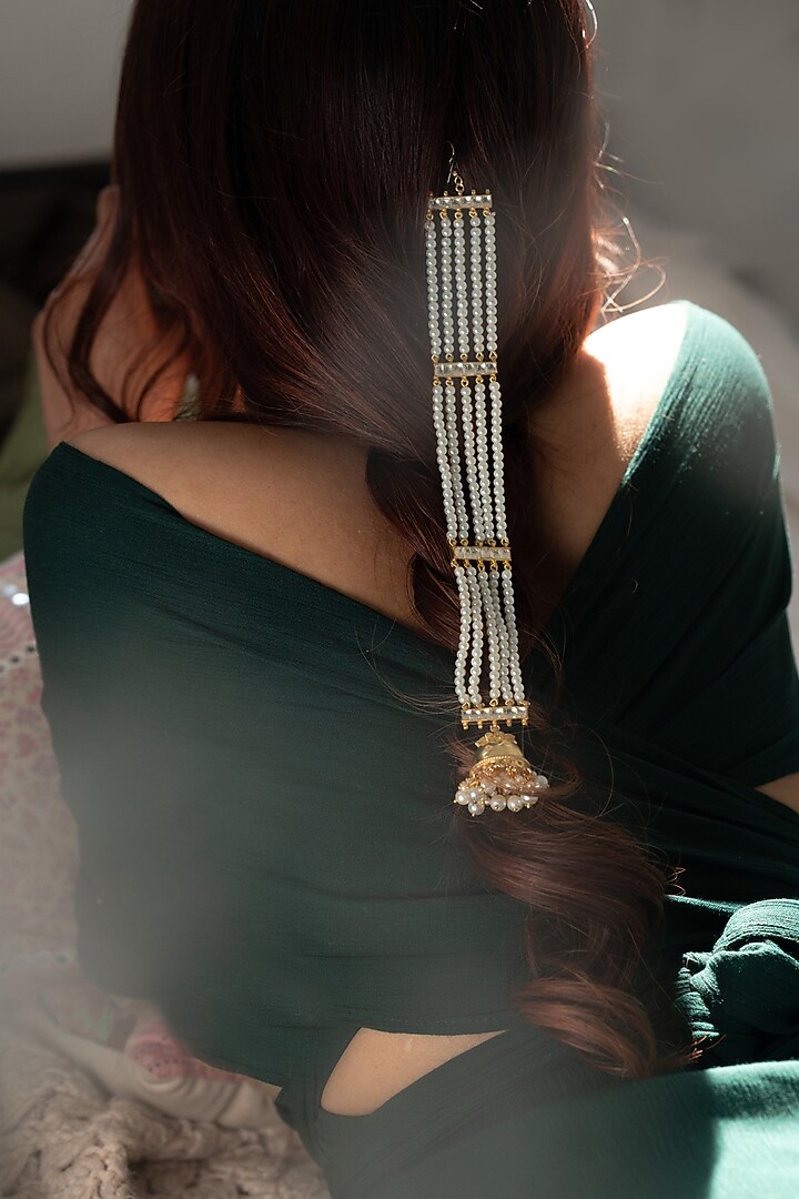 Gold Plated Kundan Polki & Pearl Necklace by Do Taara at Pernia's Pop Up Shop