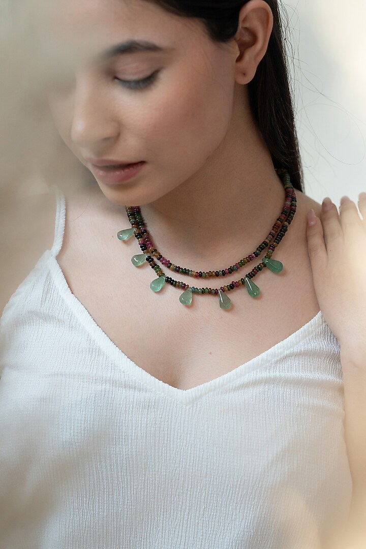 Gold Plated Tourmaline & Fluorite Necklace by Do Taara at Pernia's Pop Up Shop