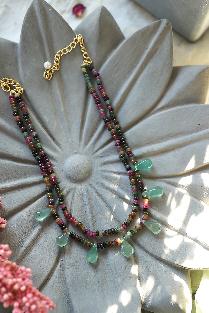 Gold Plated Tourmaline & Fluorite Necklace by Do Taara at Pernia's Pop Up Shop
