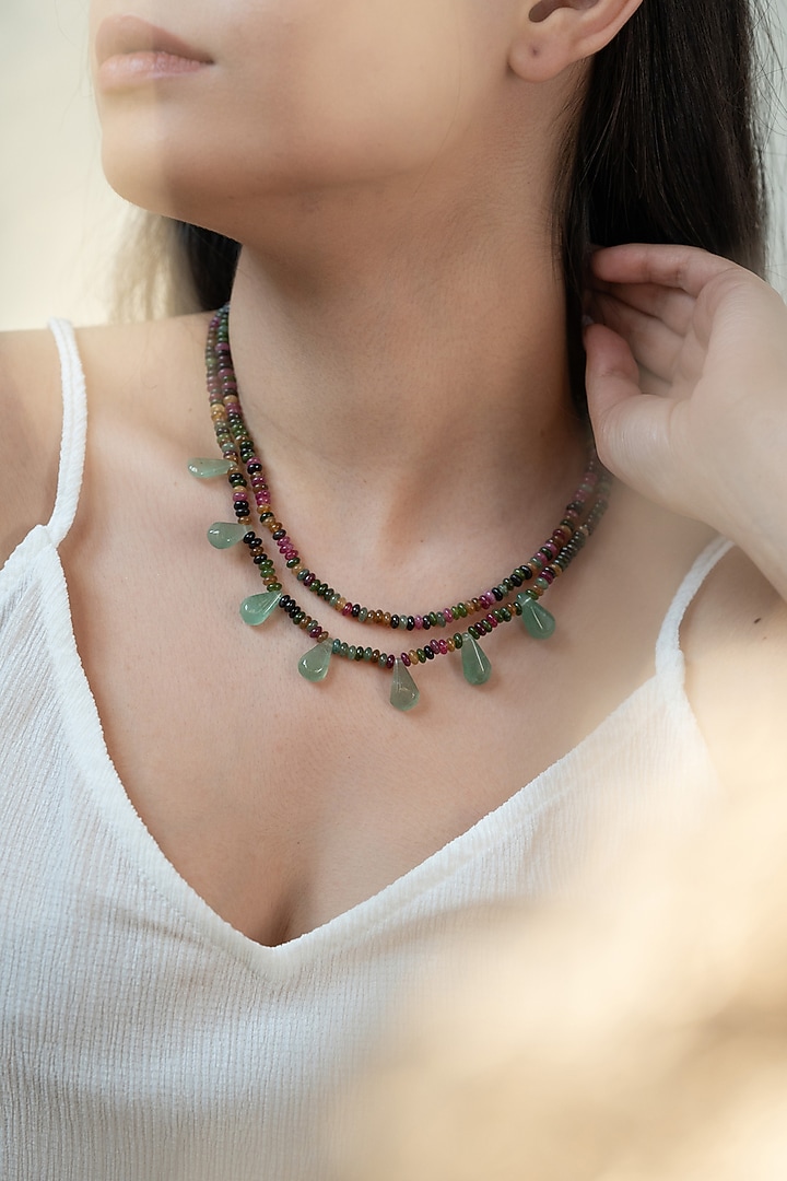 Gold Plated Tourmaline & Fluorite Necklace by Do Taara at Pernia's Pop Up Shop