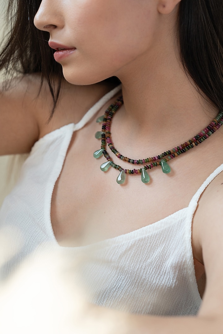 Gold Plated Tourmaline & Fluorite Necklace by Do Taara at Pernia's Pop Up Shop