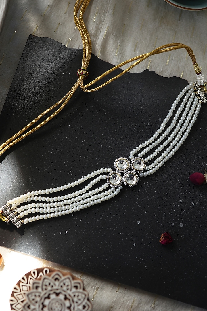 White Rhodium Finish Kundan Polki & Cubic Zirconia Choker Necklace by Do Taara at Pernia's Pop Up Shop