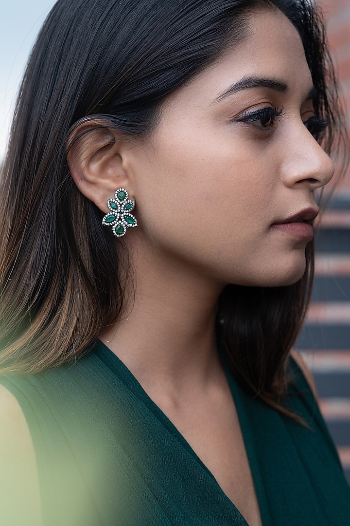 White Rhodium Finish Cubic Zirconia Dangler Earrings by Do Taara at Pernia's Pop Up Shop
