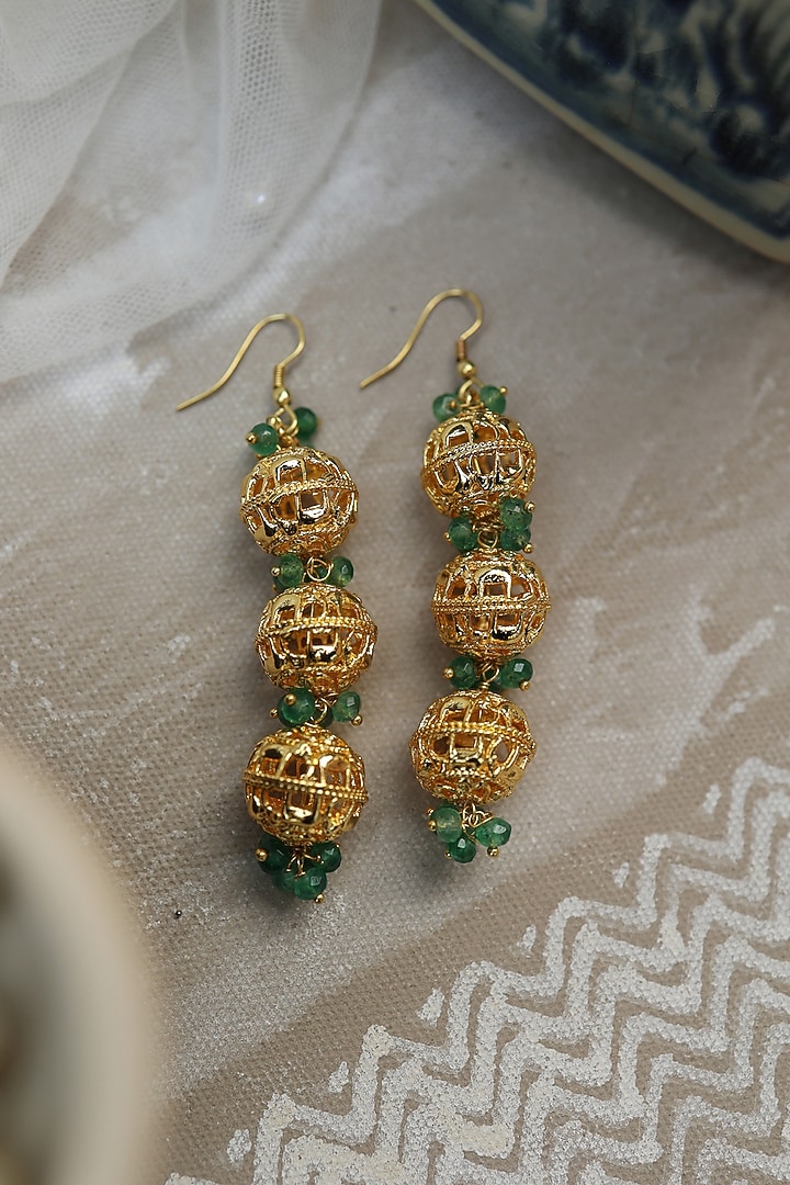 Gold Plated Embossed Dangler Earrings by Do Taara at Pernia's Pop Up Shop