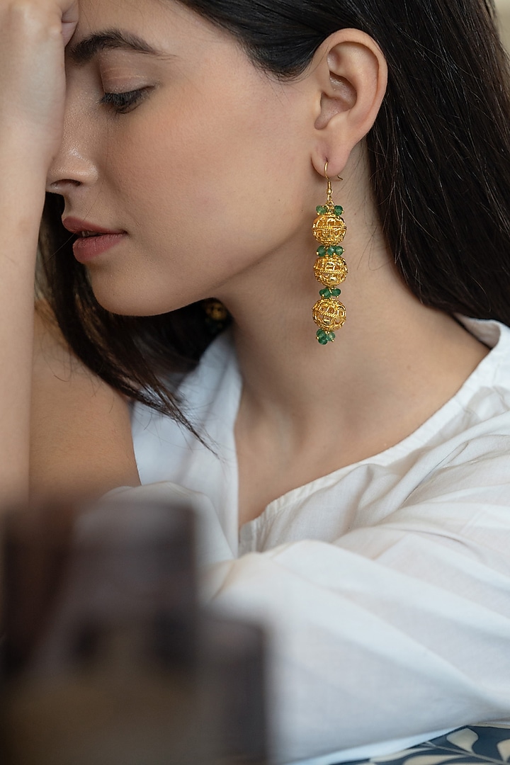 Gold Plated Embossed Dangler Earrings by Do Taara at Pernia's Pop Up Shop