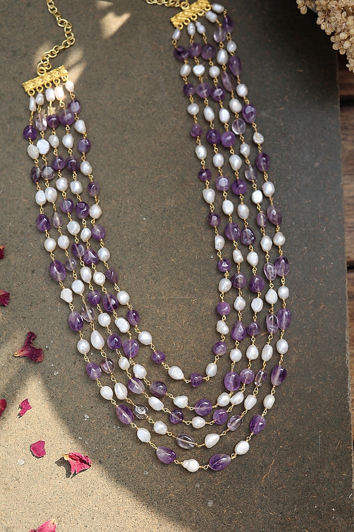 Gold Plated Baroque Pearl & Fluorite Necklace by Do Taara at Pernia's Pop Up Shop