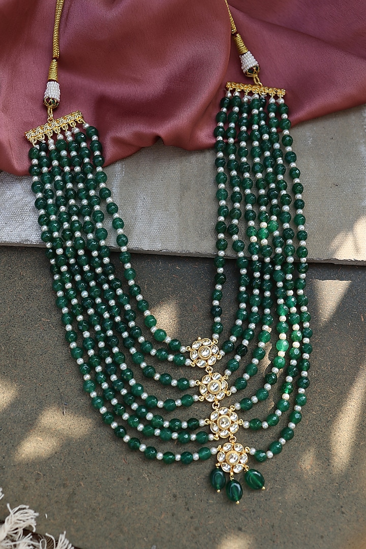 Gold Plated Kundan Polki & Green Stone Necklace by Do Taara at Pernia's Pop Up Shop