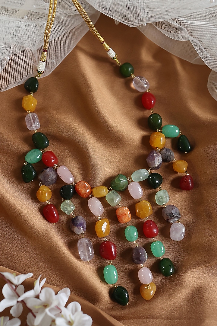 Gold Plated Natural Agate & Fluorite Stone Necklace by Do Taara at Pernia's Pop Up Shop