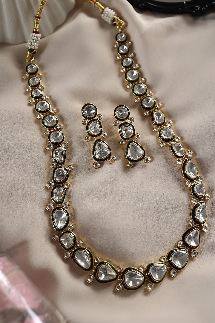 Gold Plated Kundan Polki Necklace Set by Do Taara at Pernia's Pop Up Shop