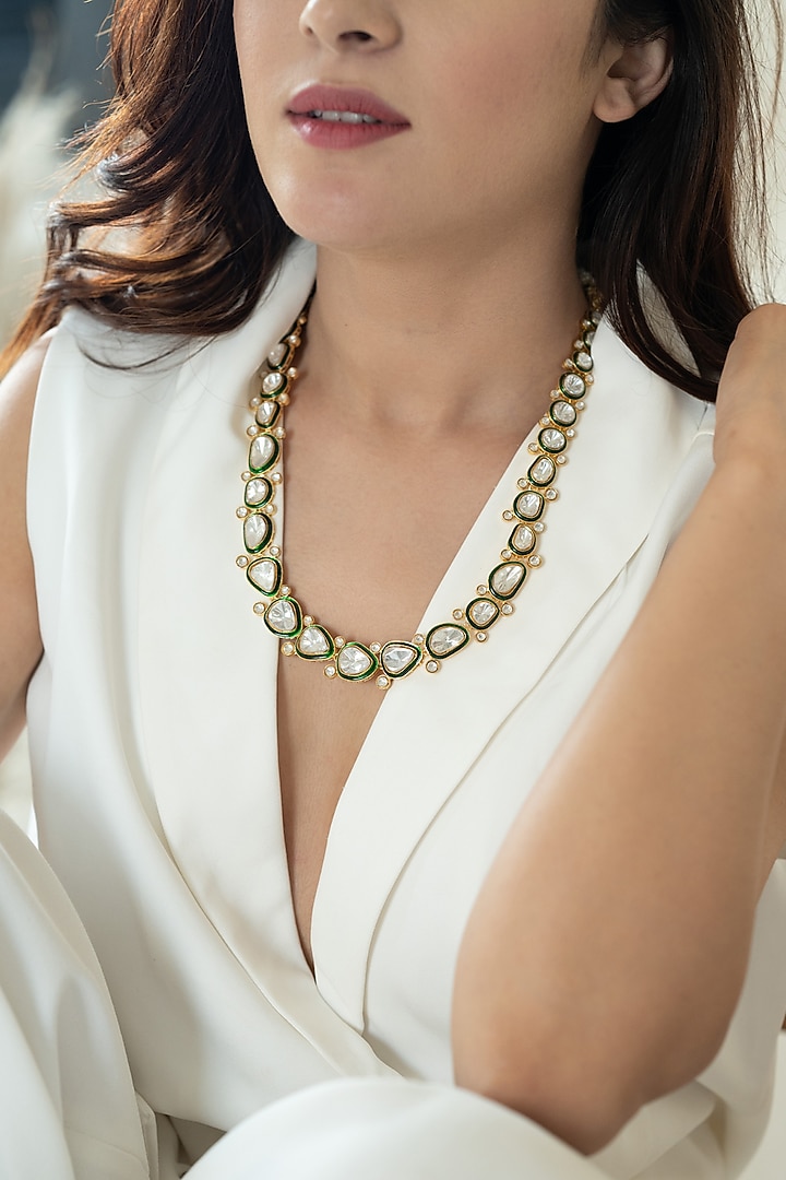 Gold Plated Kundan Polki Necklace Set by Do Taara at Pernia's Pop Up Shop