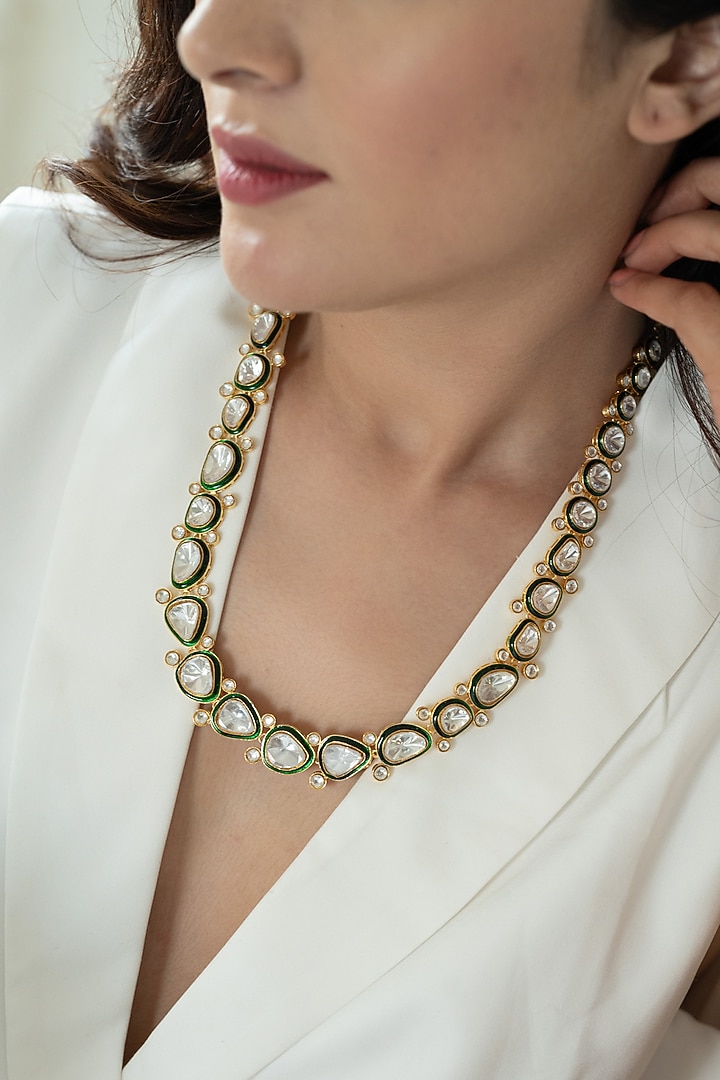 Gold Plated Kundan Polki Necklace Set by Do Taara at Pernia's Pop Up Shop