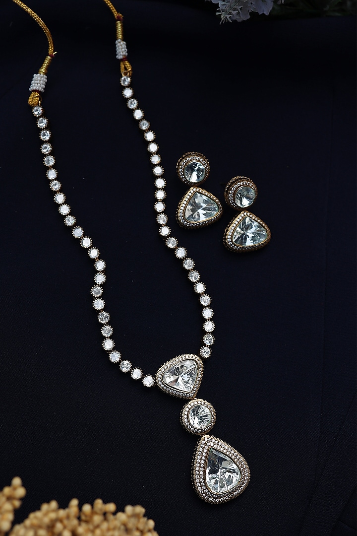 Gold Plated Kundan Polki & Cubic Zirconia Necklace Set by Do Taara at Pernia's Pop Up Shop