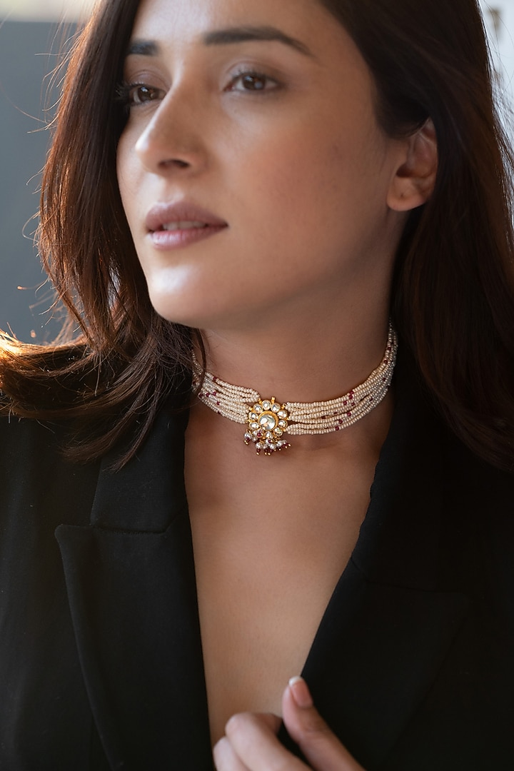 Gold Plated Kundan Polki Necklace by Do Taara at Pernia's Pop Up Shop