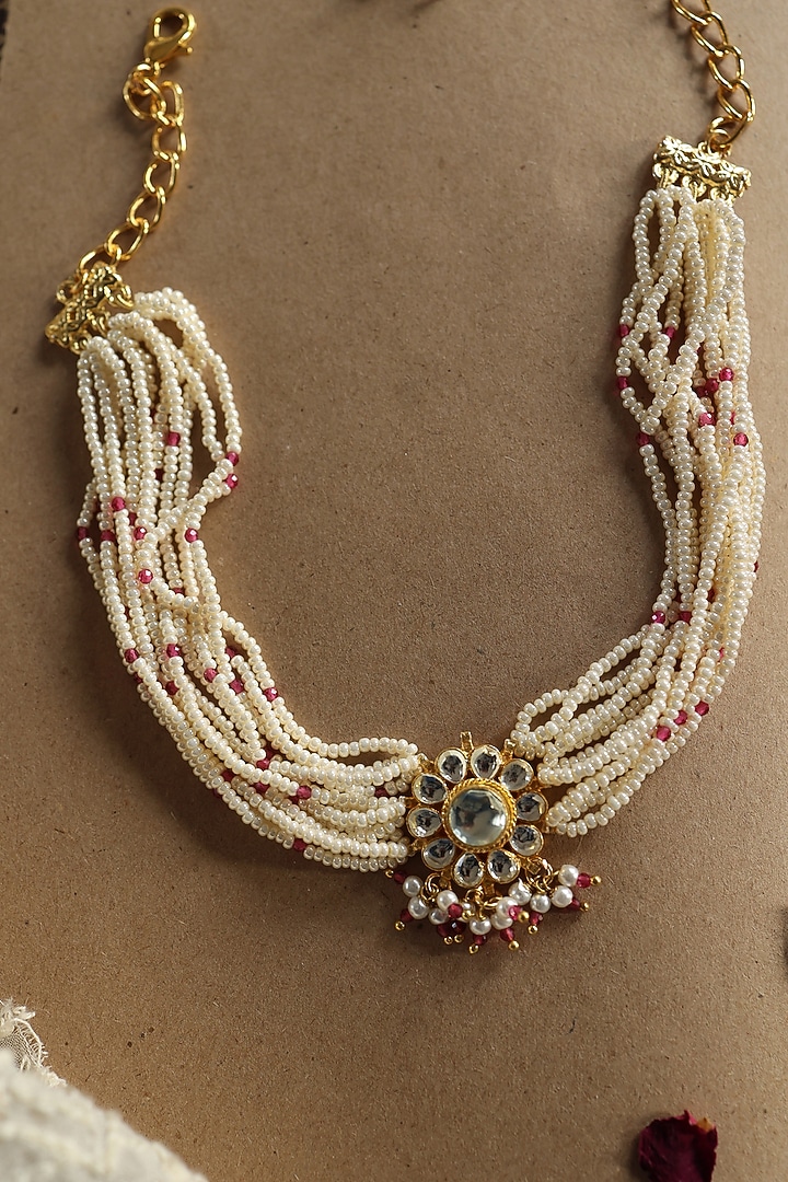 Gold Plated Kundan Polki Necklace by Do Taara at Pernia's Pop Up Shop