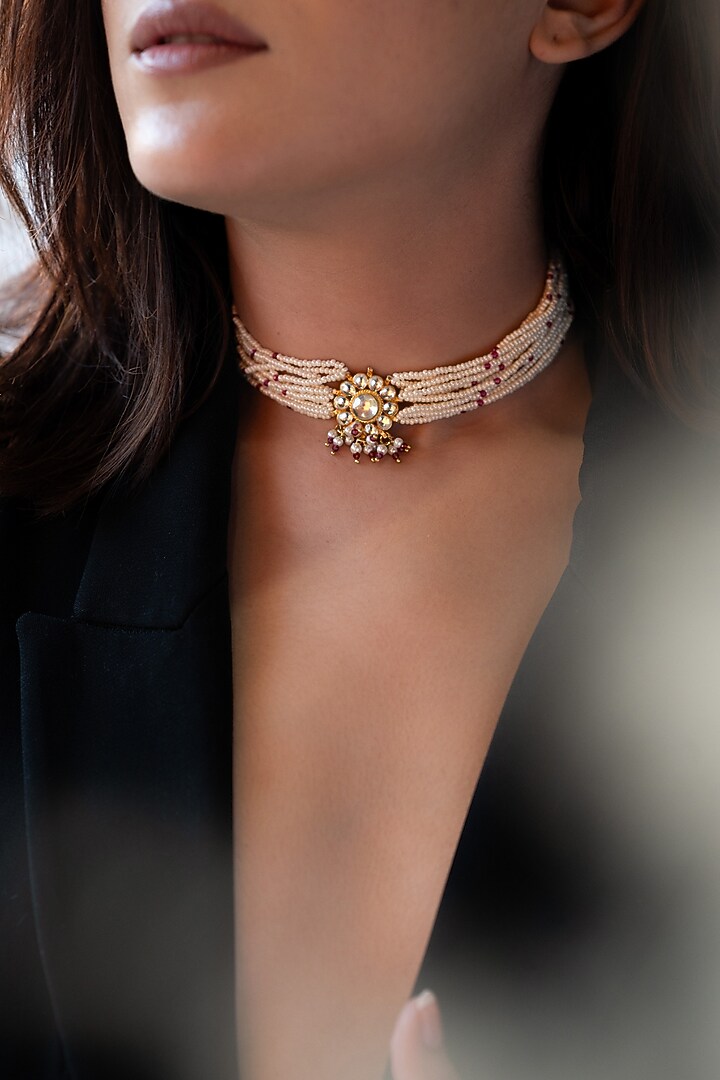 Gold Plated Kundan Polki Necklace by Do Taara at Pernia's Pop Up Shop