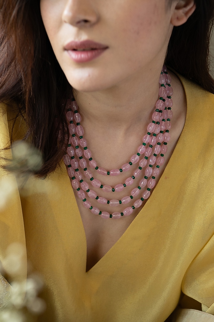 Gold Plated Rose Quartz Stone Necklace by Do Taara at Pernia's Pop Up Shop