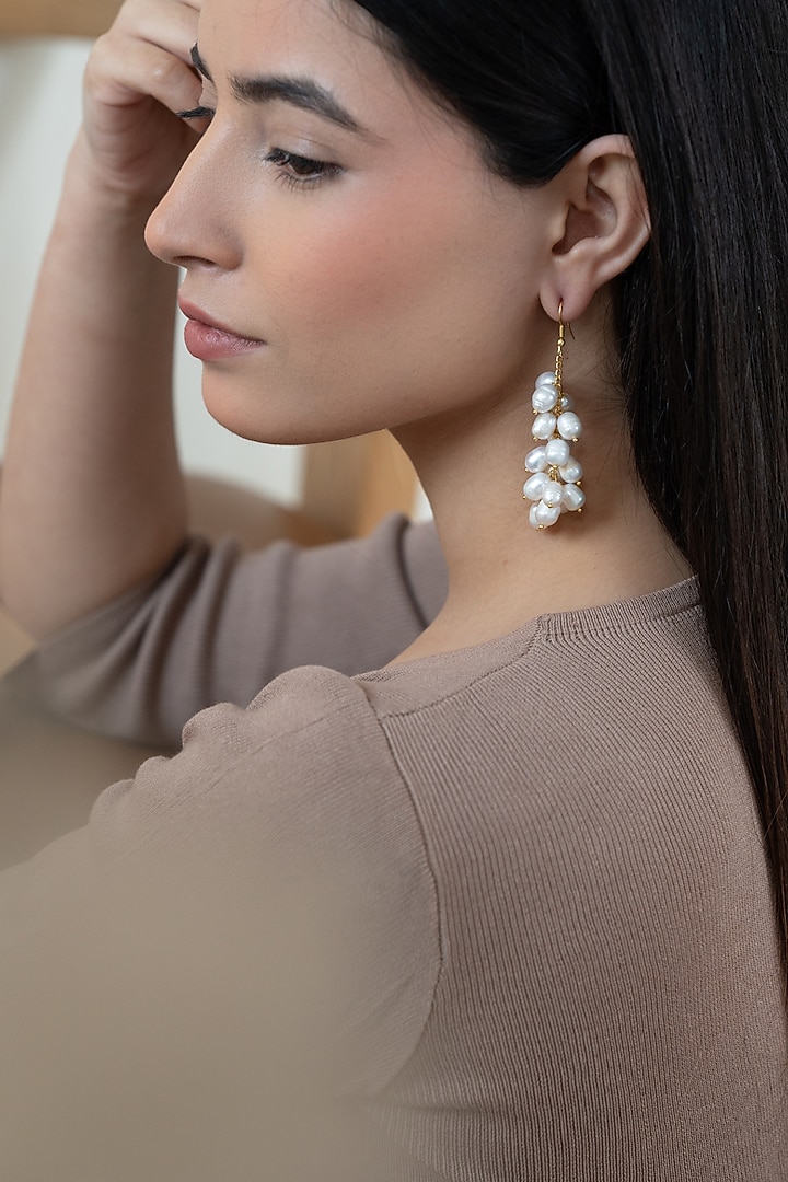 Gold Plated Shell Pearl Dangler Earrings by Do Taara at Pernia's Pop Up Shop