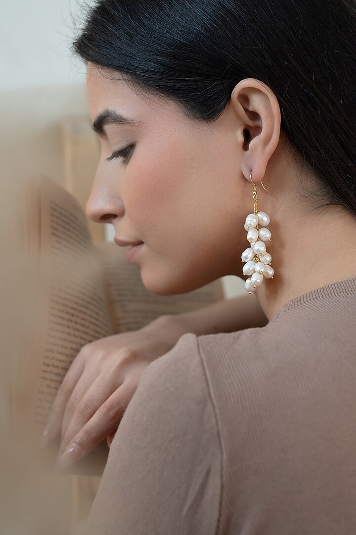 Gold Plated Shell Pearl Dangler Earrings by Do Taara at Pernia's Pop Up Shop