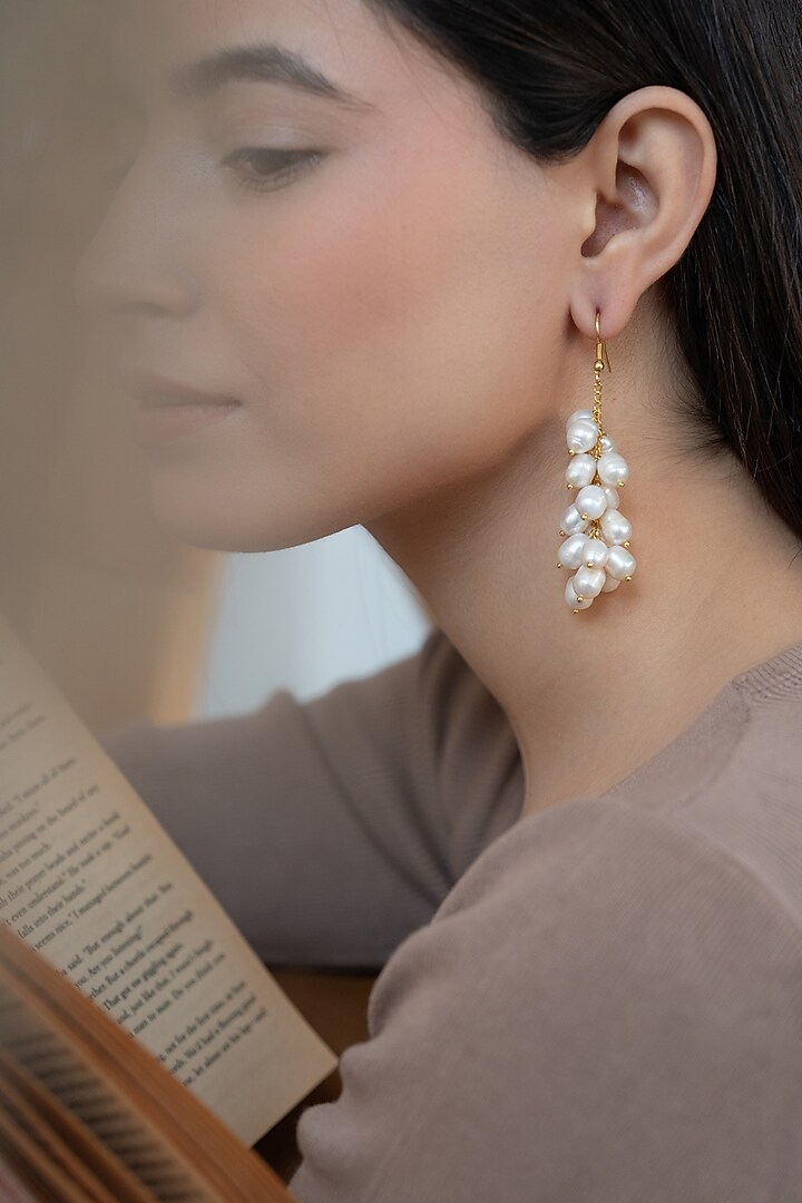 Gold Plated Shell Pearl Dangler Earrings by Do Taara at Pernia's Pop Up Shop